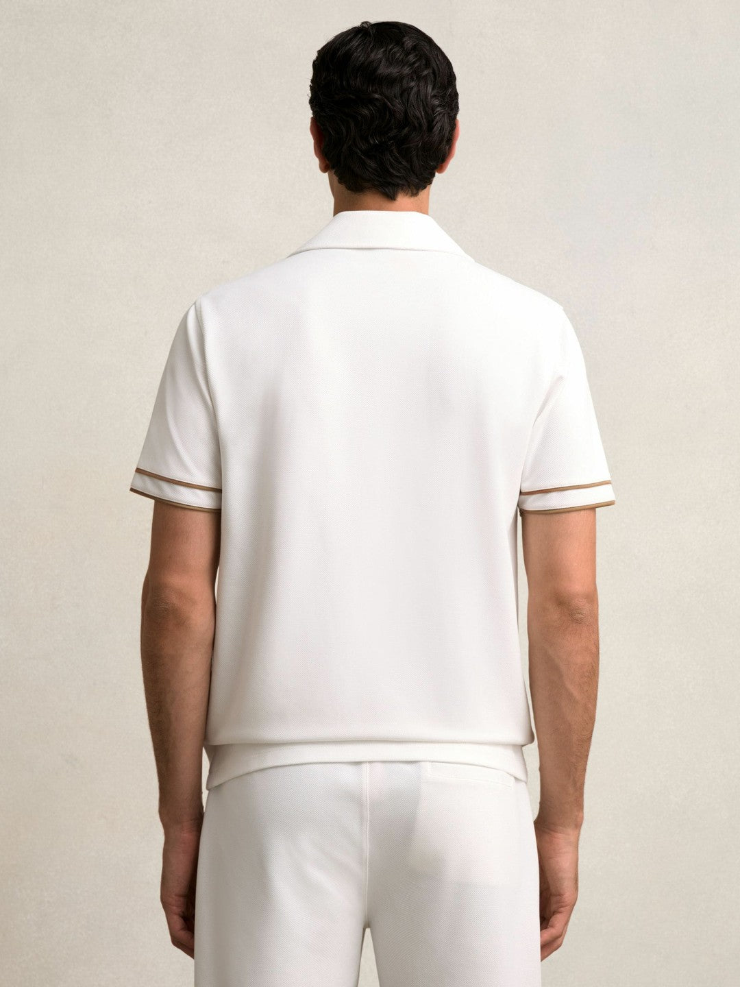 Reiss Best Seller - Piped-Stripe Cuban-Collar Shirt in White/Camel