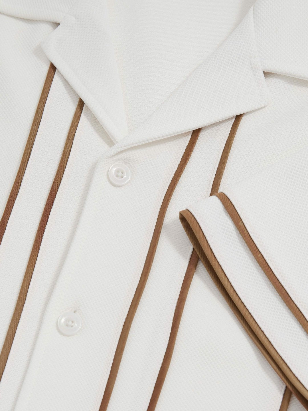 Reiss Best Seller - Piped-Stripe Cuban-Collar Shirt in White/Camel