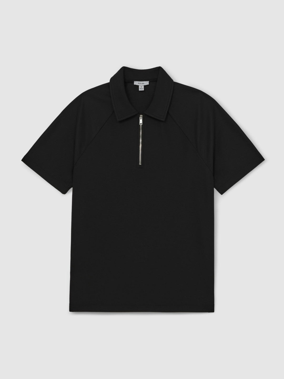 Reiss Savings - Textured Raglan Half-Zip Polo Shirt in Black