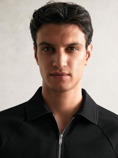 Reiss Savings - Textured Raglan Half-Zip Polo Shirt in Black