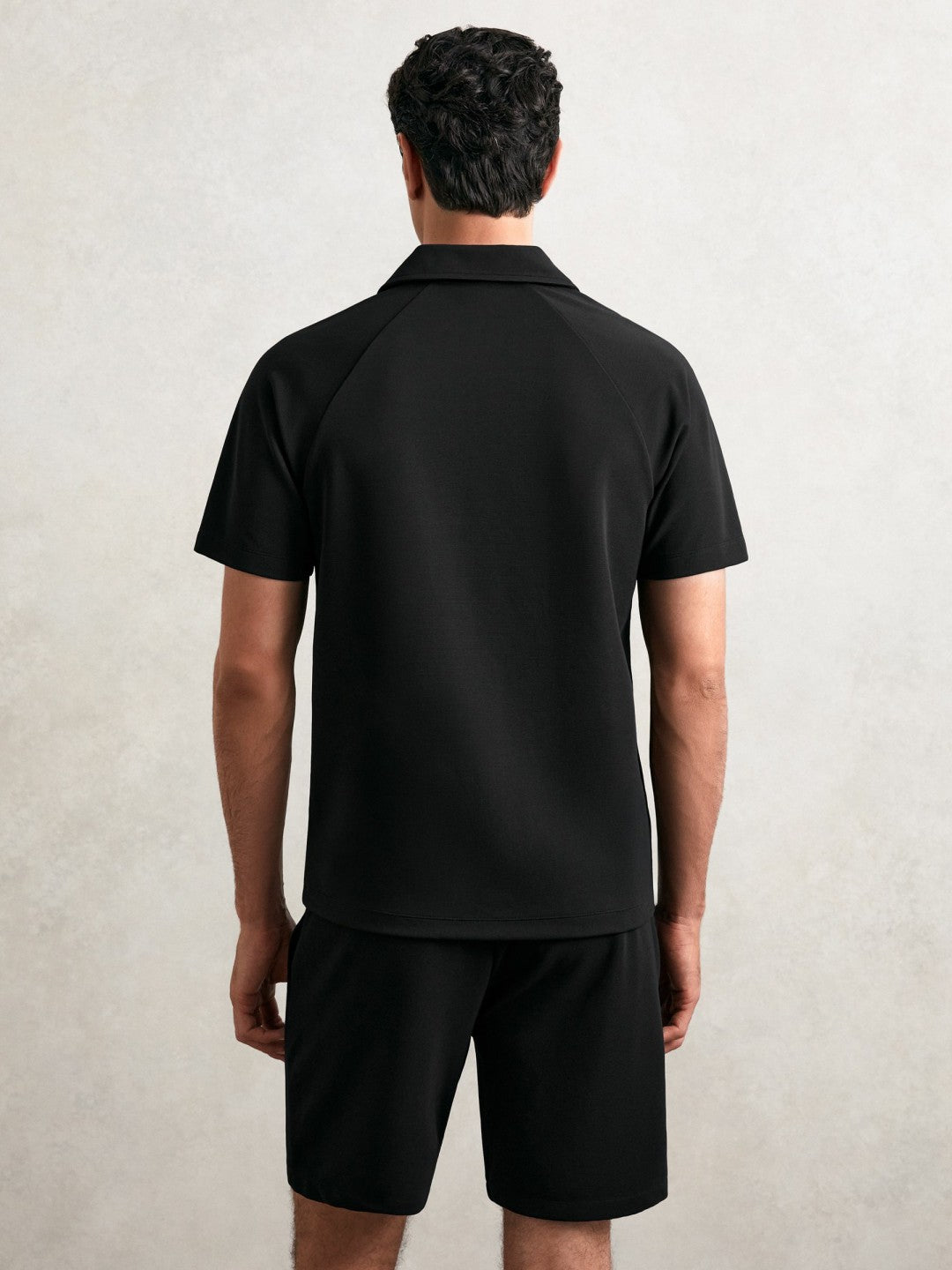 Reiss Savings - Textured Raglan Half-Zip Polo Shirt in Black