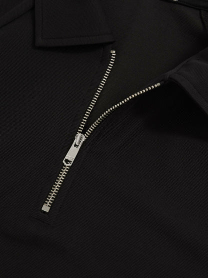 Reiss Savings - Textured Raglan Half-Zip Polo Shirt in Black