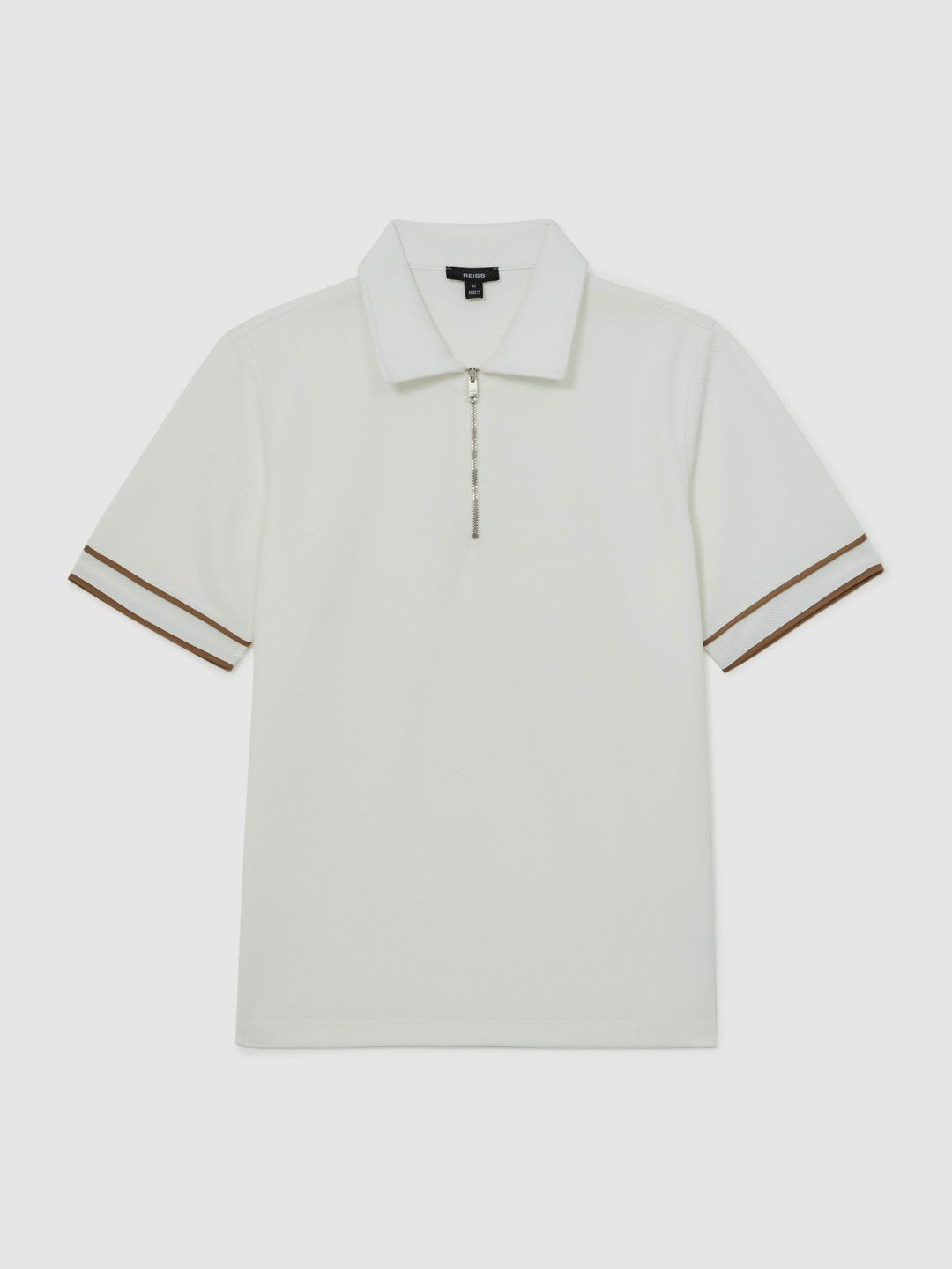 Reiss Sale - Textured Half-Zip Tipped Polo Shirt in White