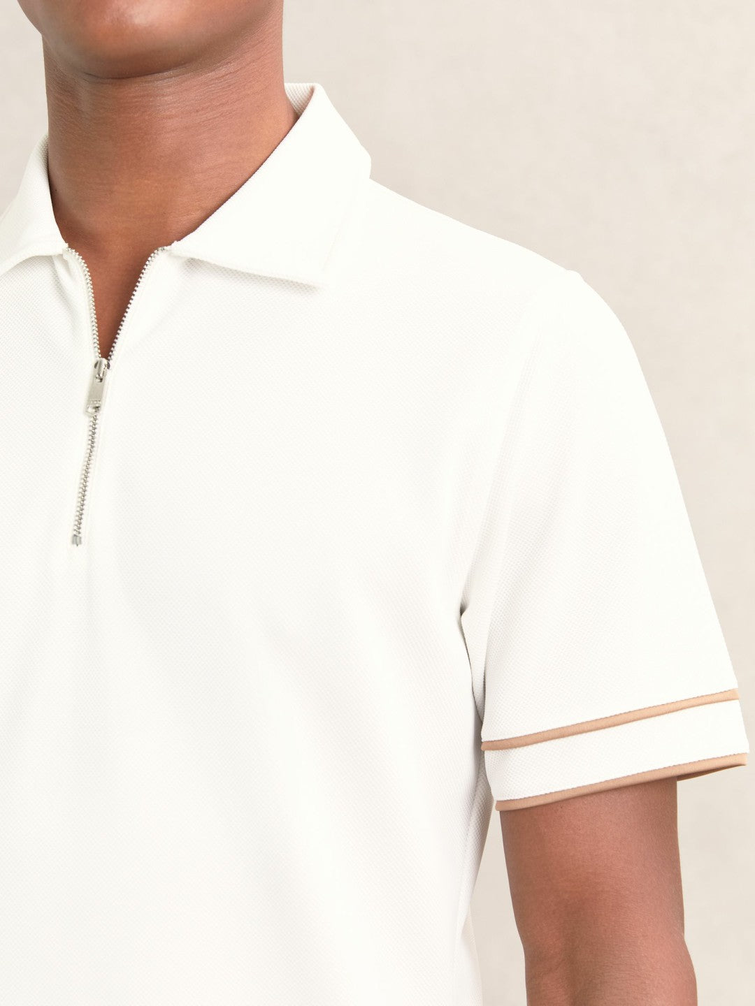 Reiss Sale - Textured Half-Zip Tipped Polo Shirt in White