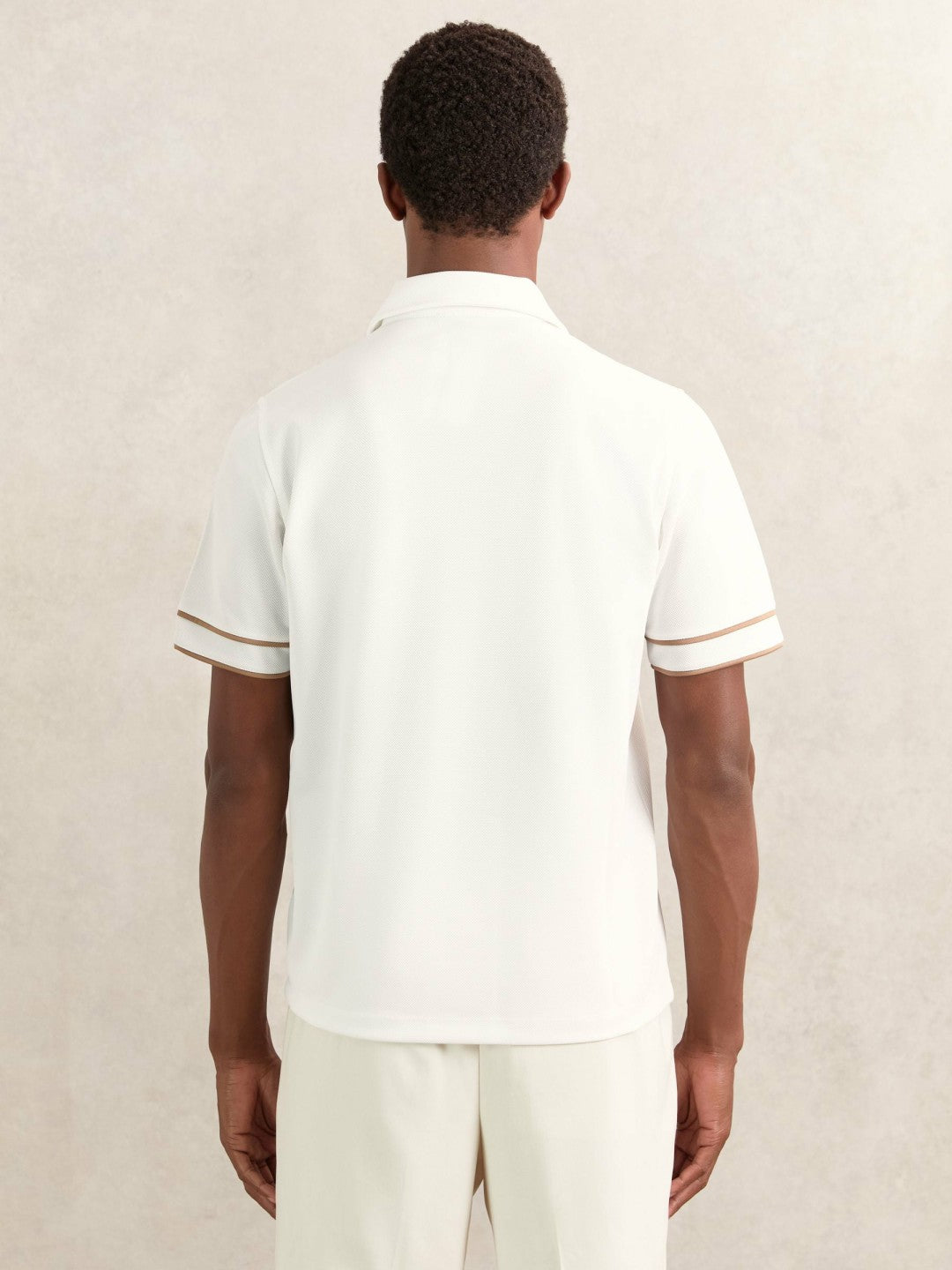 Reiss Sale - Textured Half-Zip Tipped Polo Shirt in White