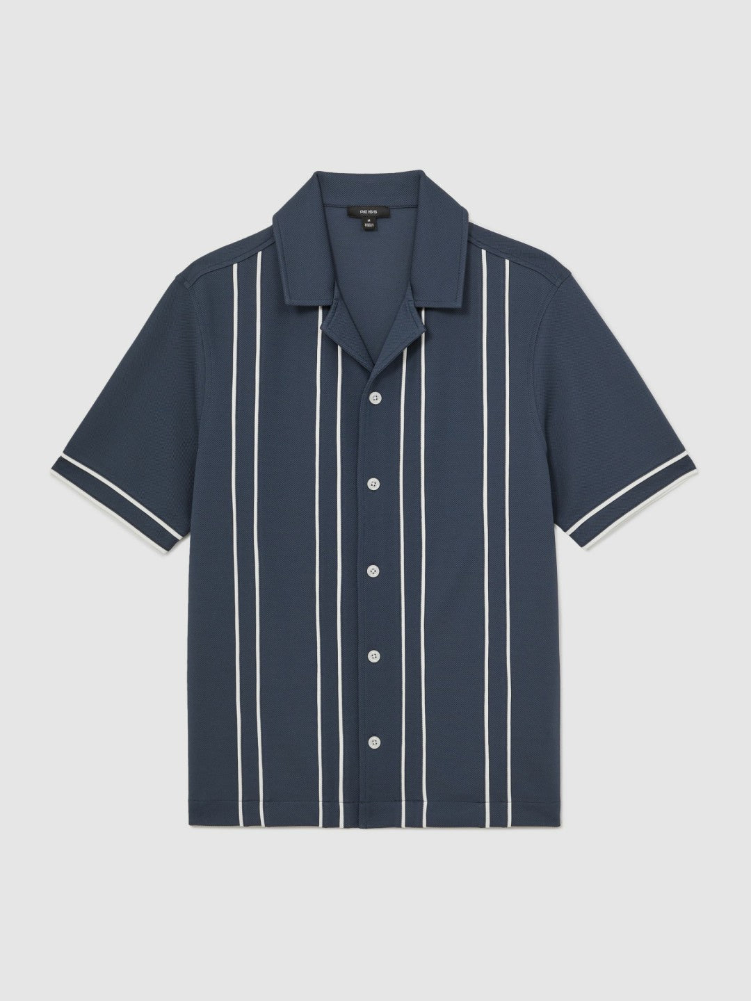 Reiss Affordable - Piped-Stripe Cuban-Collar Shirt in Airforce Blue