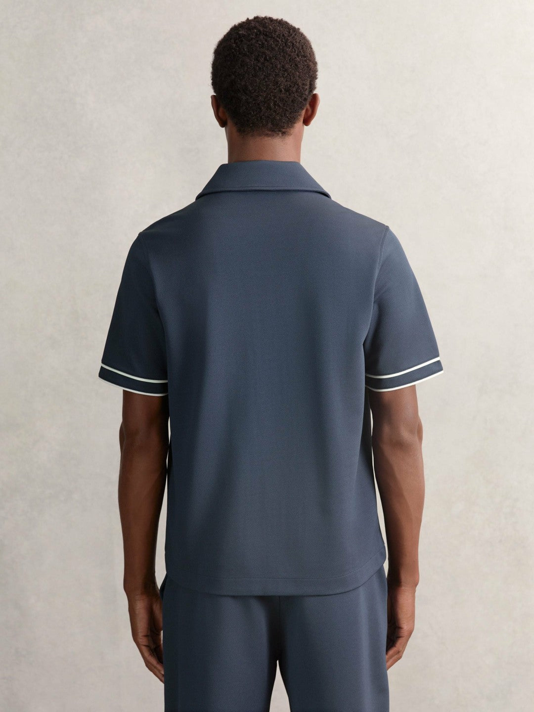 Reiss Affordable - Piped-Stripe Cuban-Collar Shirt in Airforce Blue