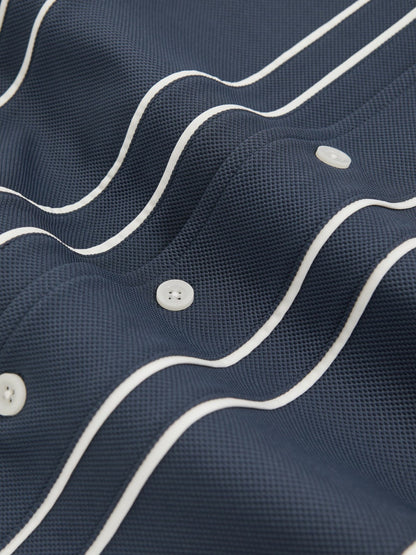 Reiss Affordable - Piped-Stripe Cuban-Collar Shirt in Airforce Blue