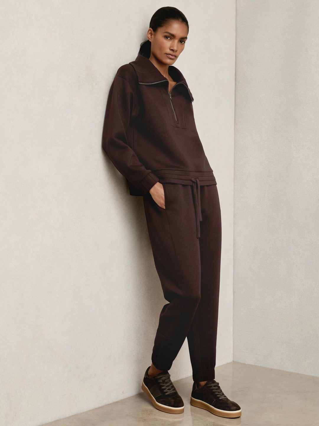 Reiss Sale - Tapered Elasticated-Waist Joggers in Plum