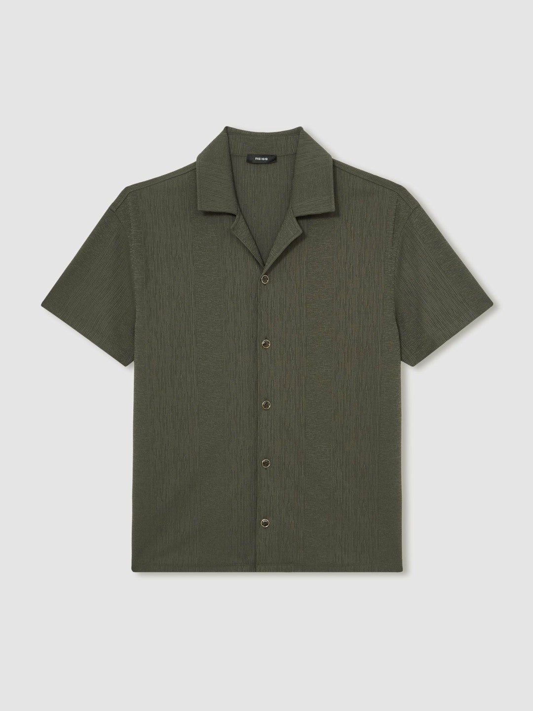 Reiss Offer - Jacquard-Stripe Cuban-Collar Shirt in Dark Green
