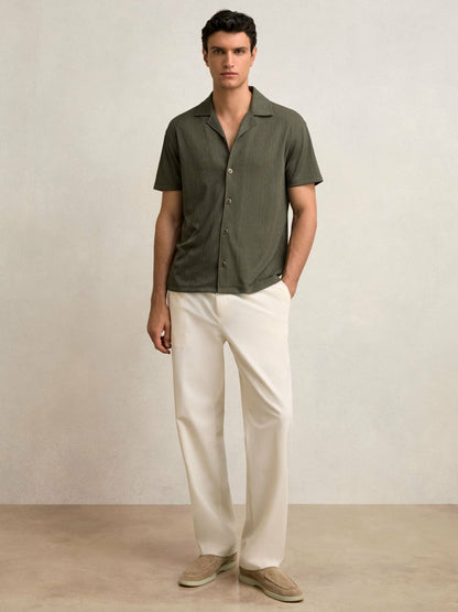 Reiss Offer - Jacquard-Stripe Cuban-Collar Shirt in Dark Green