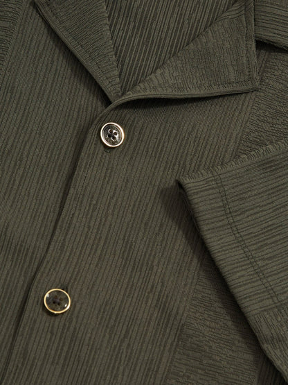 Reiss Offer - Jacquard-Stripe Cuban-Collar Shirt in Dark Green