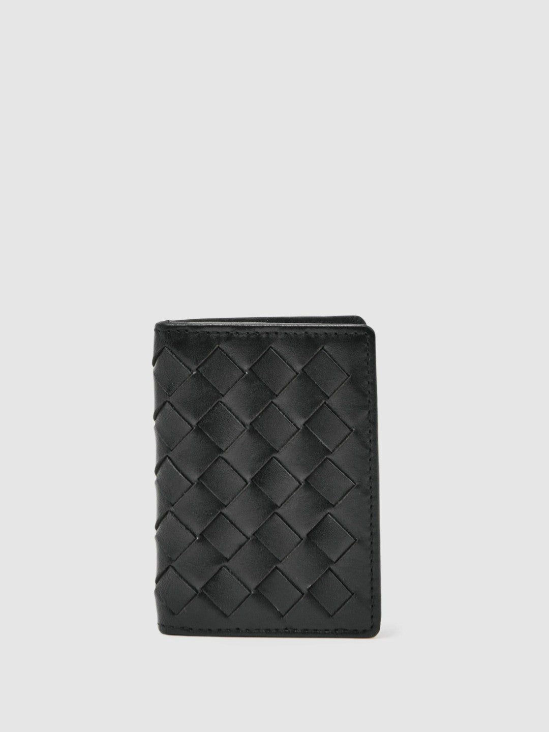 Reiss Sale - Leather Large Lattice-Effect Cardholder in Black