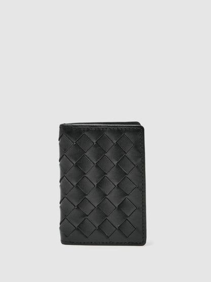 Reiss Sale - Leather Large Lattice-Effect Cardholder in Black