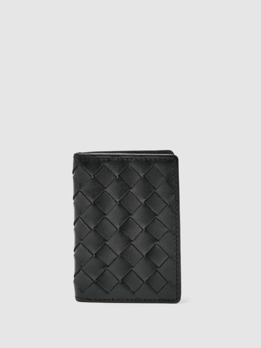 Reiss Sale - Leather Large Lattice-Effect Cardholder in Black