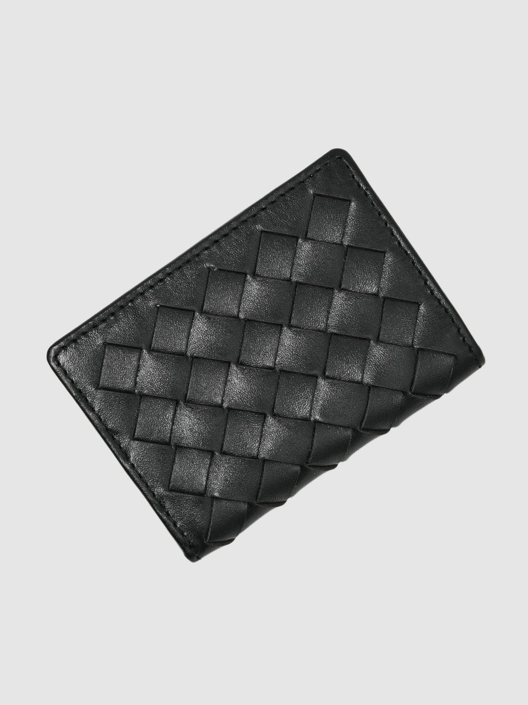 Reiss Sale - Leather Large Lattice-Effect Cardholder in Black