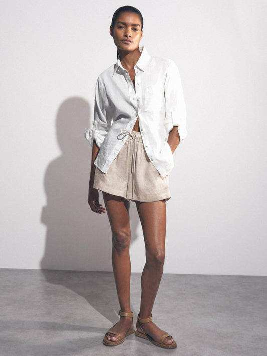 Reiss Best Seller - Linen-Blend Drawstring Shorts in Neutral