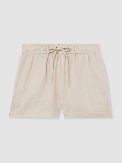 Reiss Best Seller - Linen-Blend Drawstring Shorts in Neutral
