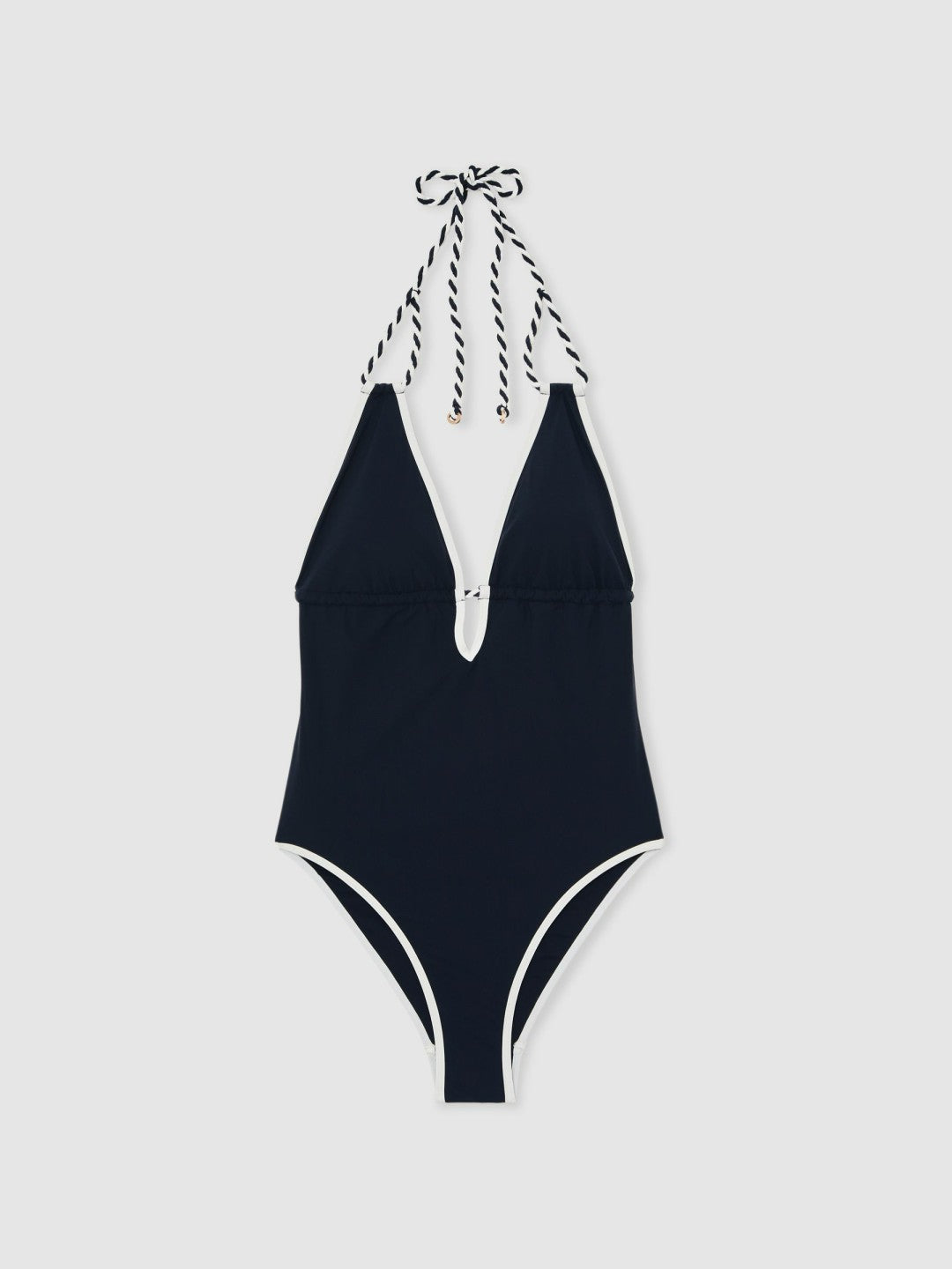 Reiss Sale - Contrast-Trim Plunge-Neck Swimsuit in Navy/White