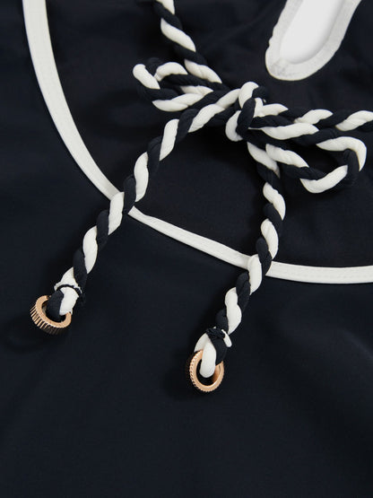 Reiss Sale - Contrast-Trim Plunge-Neck Swimsuit in Navy/White