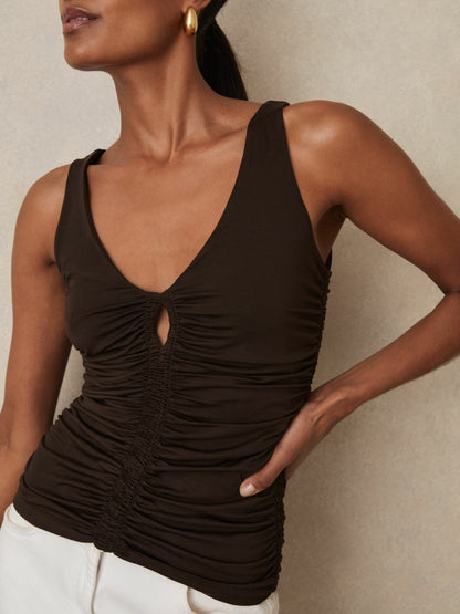Reiss Sale - Stretch Lyocell Jersey Ruched Vest in Chocolate Brown