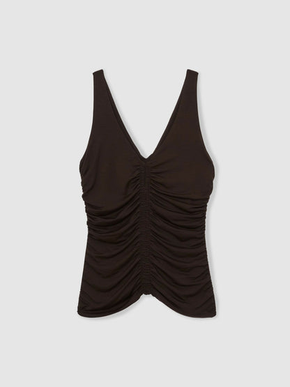 Reiss Sale - Stretch Lyocell Jersey Ruched Vest in Chocolate Brown