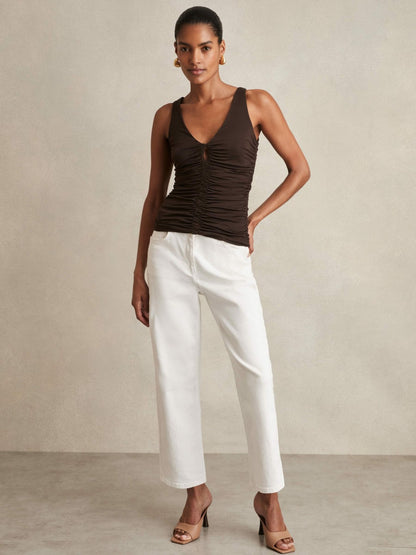 Reiss Sale - Stretch Lyocell Jersey Ruched Vest in Chocolate Brown