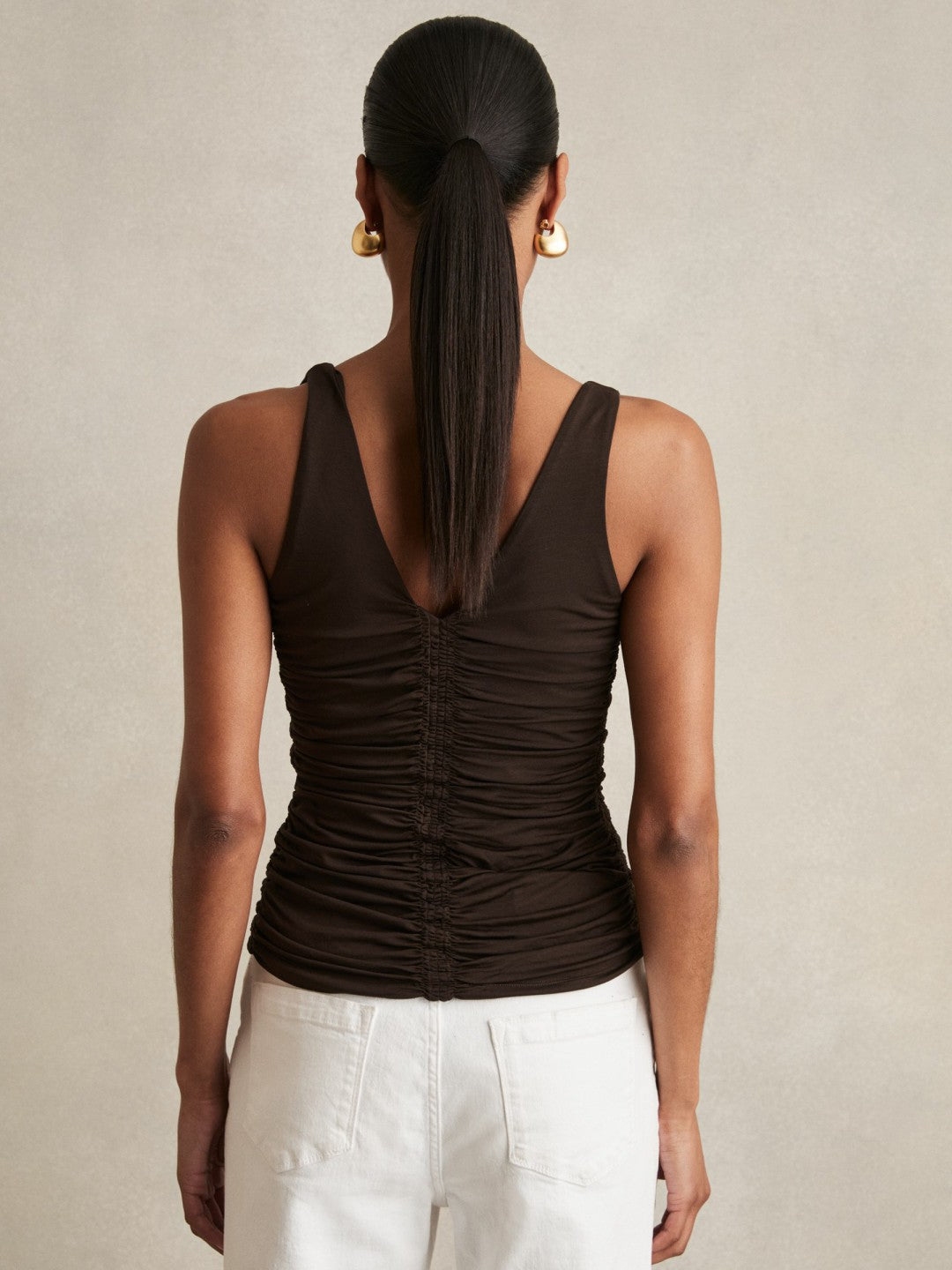 Reiss Sale - Stretch Lyocell Jersey Ruched Vest in Chocolate Brown