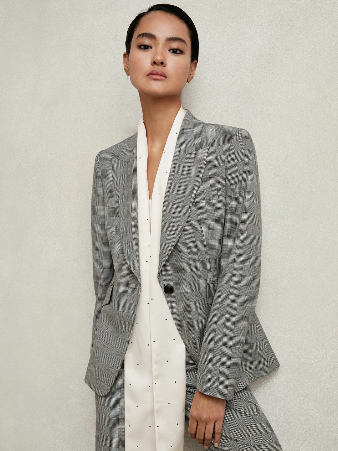 Reiss Single-Breasted Check Suit Blazer in Grey