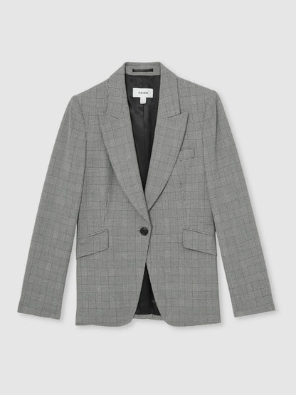 Reiss Single-Breasted Check Suit Blazer in Grey