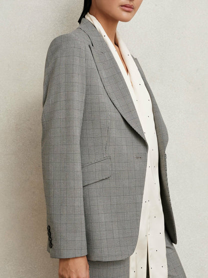 Reiss Single-Breasted Check Suit Blazer in Grey