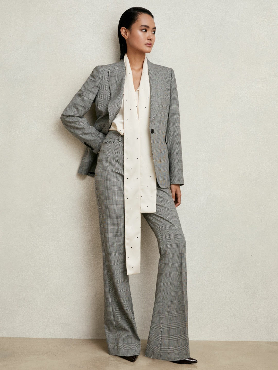 Reiss Single-Breasted Check Suit Blazer in Grey