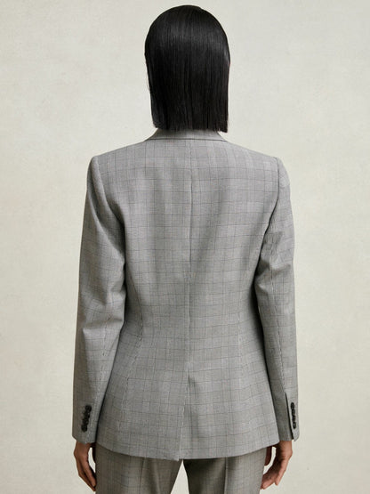 Reiss Single-Breasted Check Suit Blazer in Grey