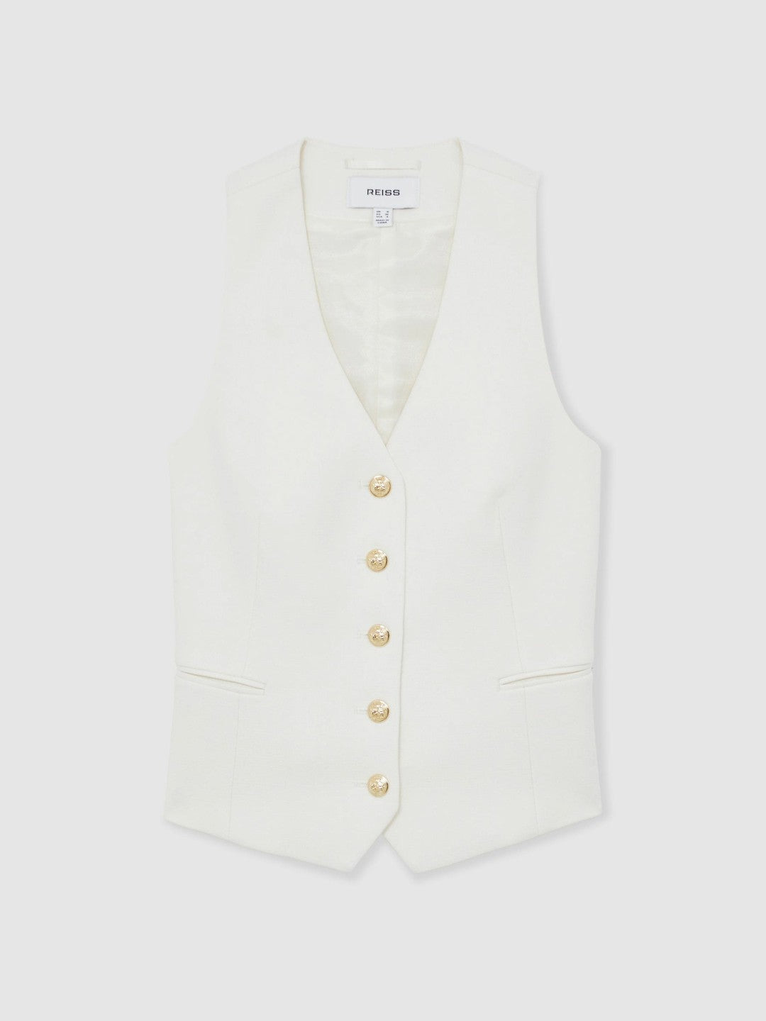 Reiss Offer - Single-Breasted Twill Waistcoat With Wool in White