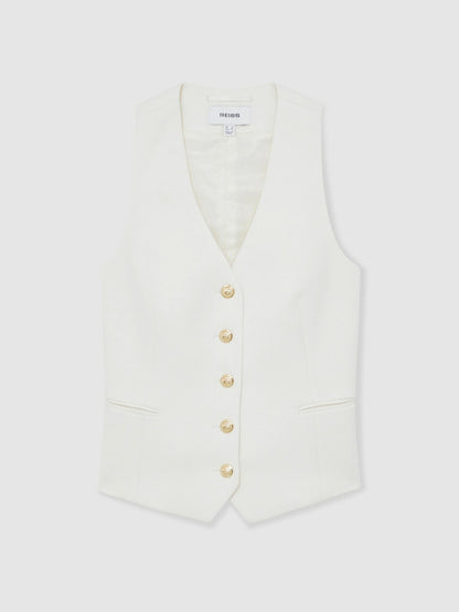 Reiss Offer - Single-Breasted Twill Waistcoat With Wool in White