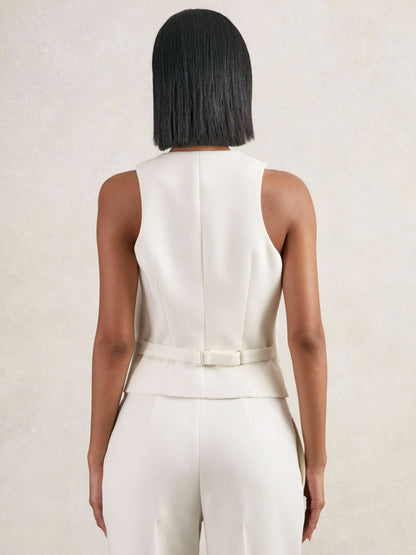 Reiss Offer - Single-Breasted Twill Waistcoat With Wool in White