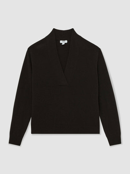 Reiss Cashmere V-Neck Jumper in Chocolate Brown