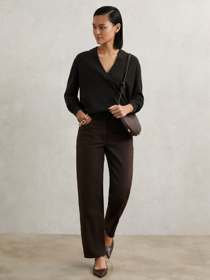 Reiss Cashmere V-Neck Jumper in Chocolate Brown