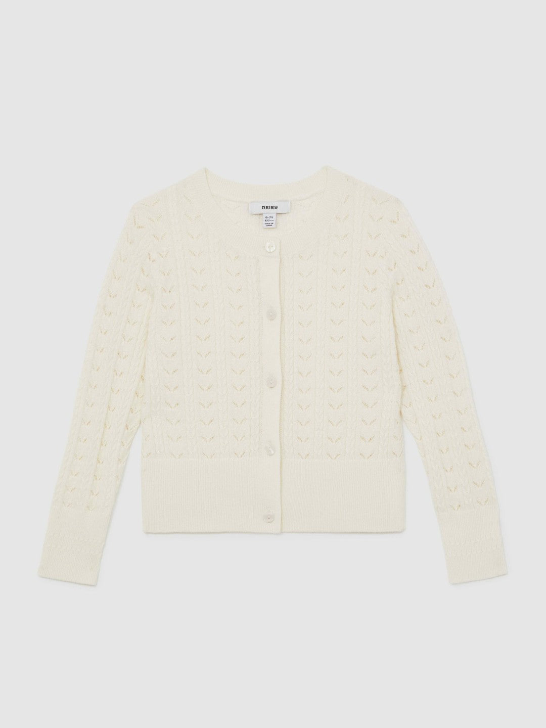 Reiss Best Seller - Wool-Cotton Pointelle Cardigan in Ivory