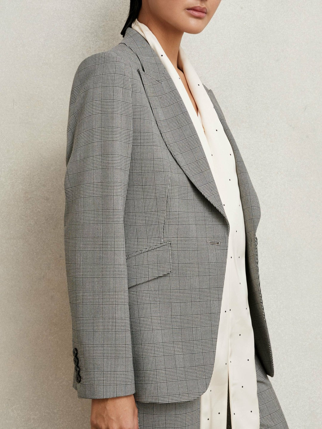 Reiss Best Seller - Petite Single-Breasted Check Suit Blazer in Grey