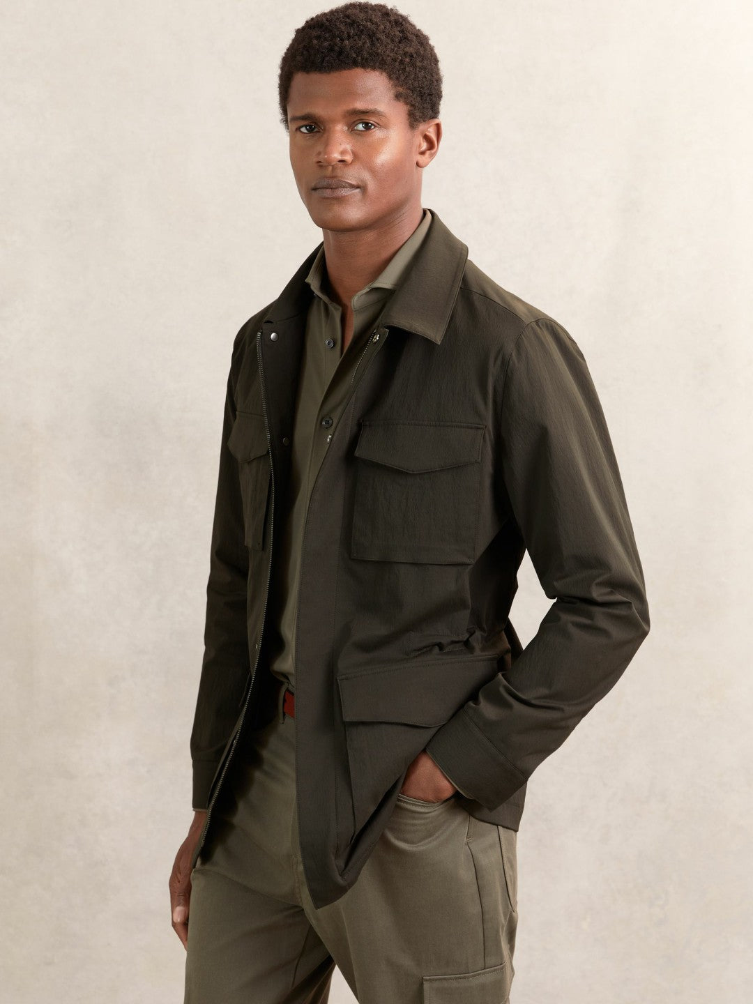 Reiss Sale - Removable-Gilet Safari Jacket in Green