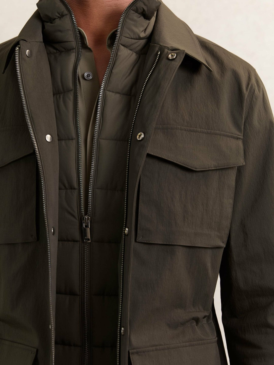 Reiss Sale - Removable-Gilet Safari Jacket in Green