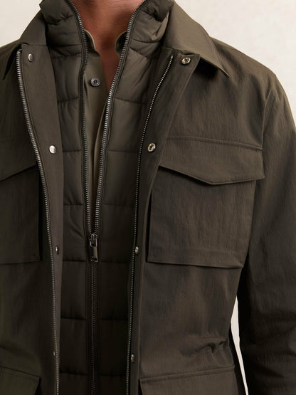 Reiss Sale - Removable-Gilet Safari Jacket in Green