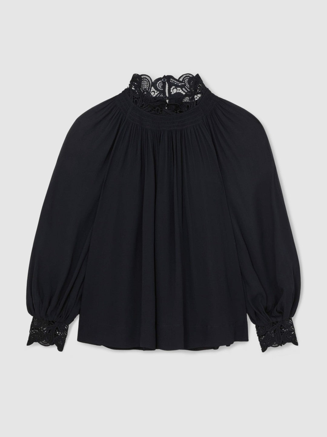 Reiss Featured - Lace-Trim Draped Chiffon Top in Navy
