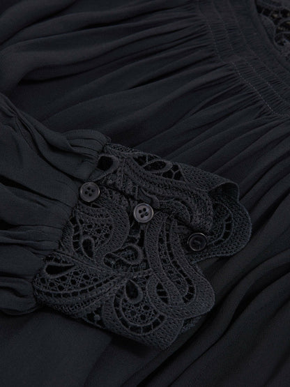 Reiss Featured - Lace-Trim Draped Chiffon Top in Navy