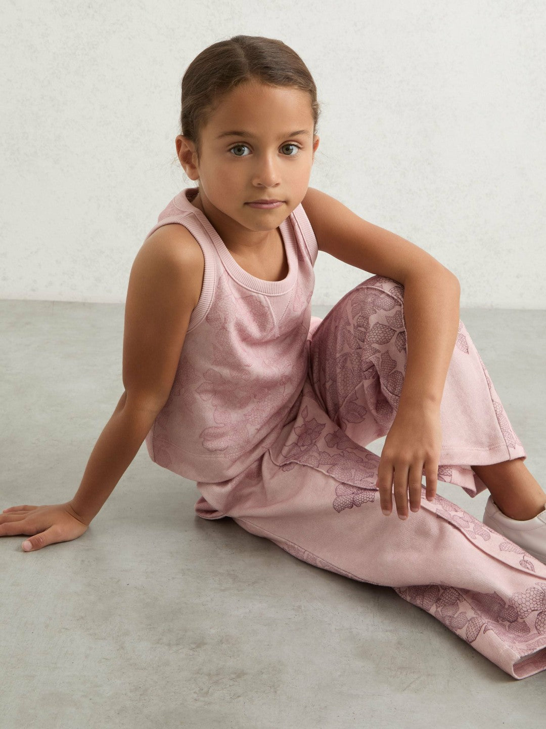 Reiss Affordable - 13-14 yrs Cotton Floral Vest and Joggers Set in Pink Print