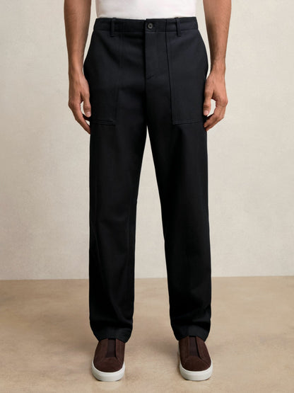 Reiss Featured - Lyocell Cotton Wide Utility Trousers in Navy