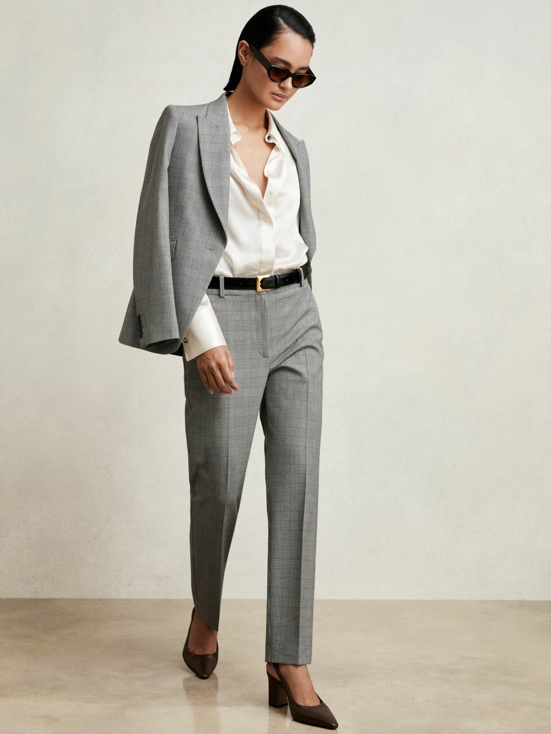 Reiss Popular Choice - Petite Check Slim-Fit Suit Trousers in Grey