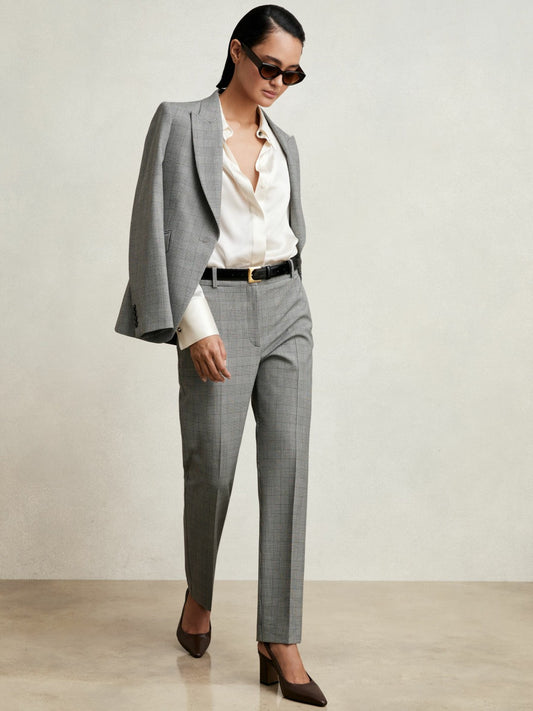 Reiss Popular Choice - Petite Check Slim-Fit Suit Trousers in Grey