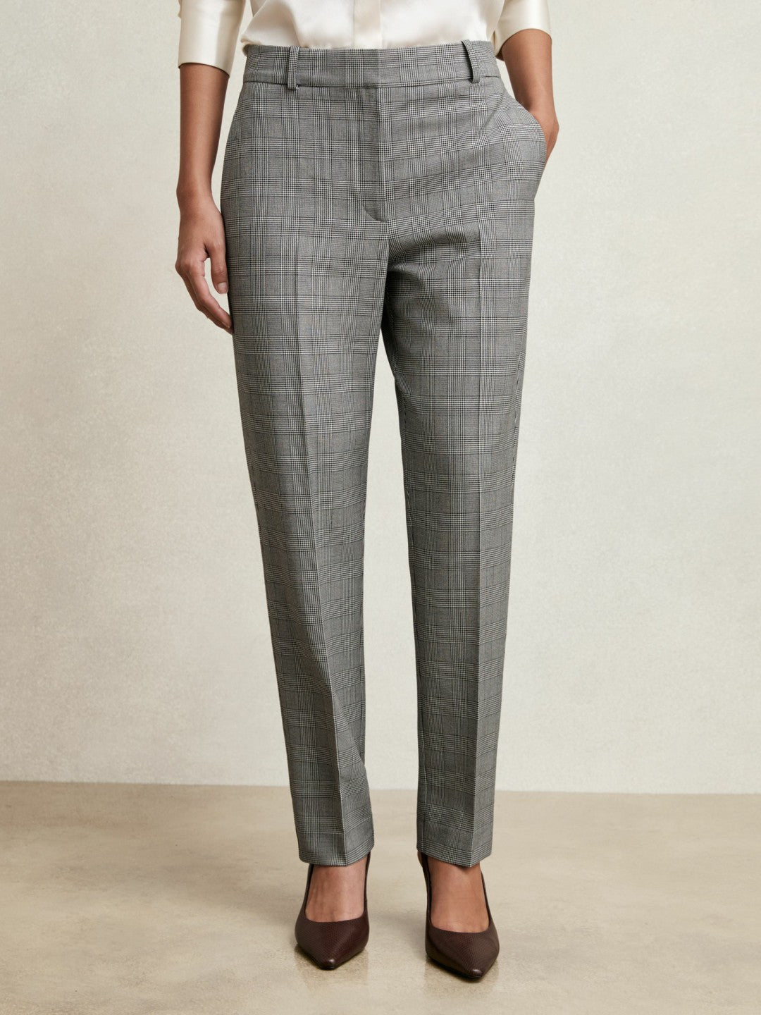 Reiss Popular Choice - Petite Check Slim-Fit Suit Trousers in Grey